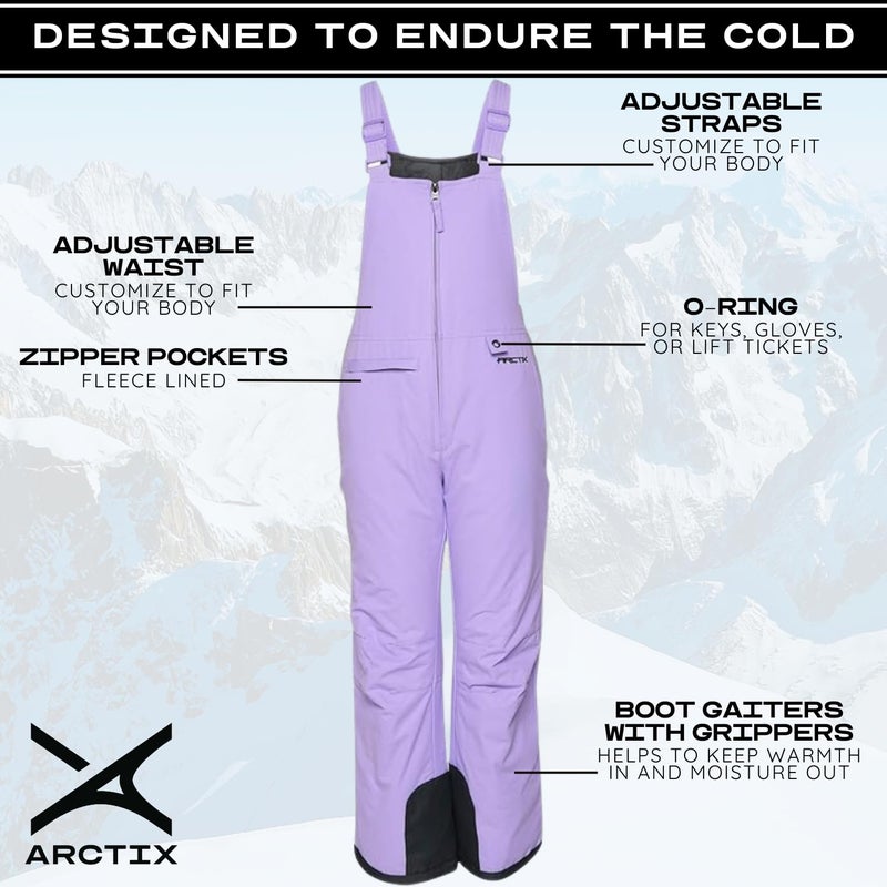 Arctix Kids Insulated Snow Bib Overalls, Lilac, Small - Image 3